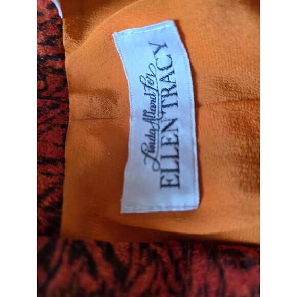 Ellen Tracy Womens Silk Long Blazer Size 14 Orange Leaf Pattern Dry Clean - Picture 4 of 8